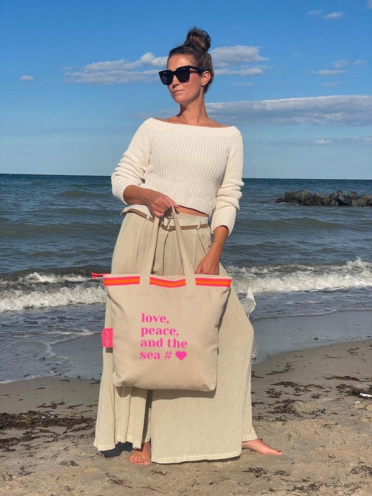 Canvas Shopper Tasche beige Love Peace and the sea