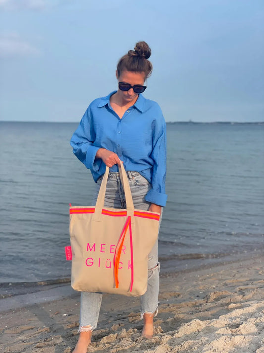 Canvas Shopper Tasche beige MEER Glück