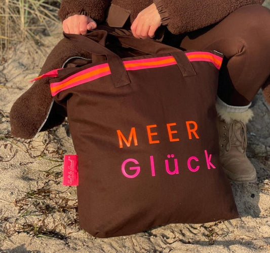 Canvas Shopper Tasche braun MEER Glück