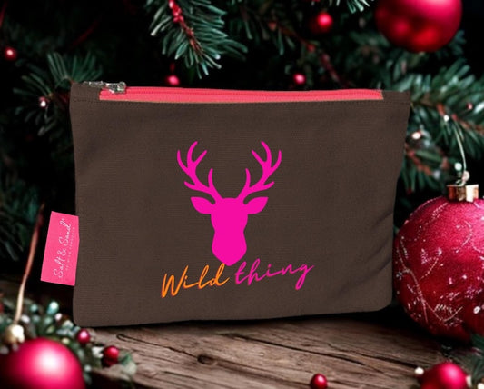 Kosmetiktasche aus Baumwoll Canvas l braun Wild Thing Hirsch