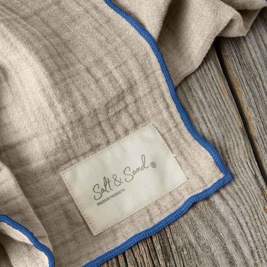 Musselin Tuch Damen l Beige mit Blau