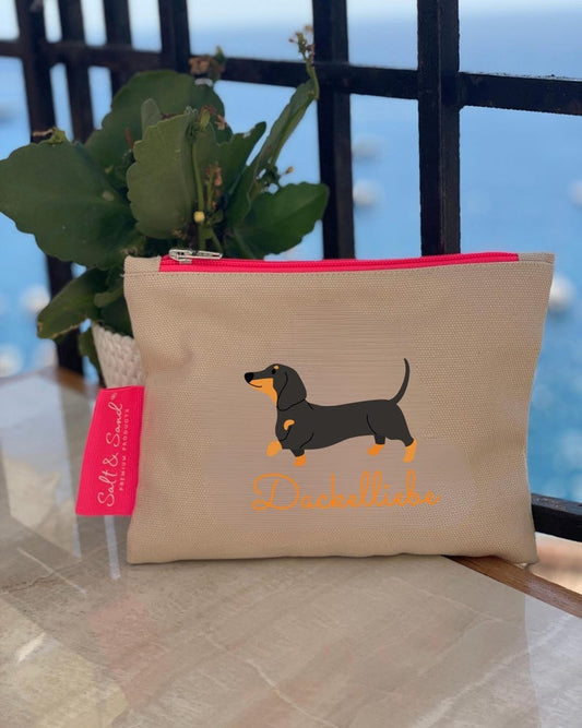 Kosmetiktasche aus Baumwoll Canvas l Beige Dackelliebe