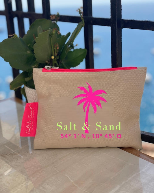 Kosmetiktasche aus Baumwoll Canvas l Beige Salt & Sand Palme