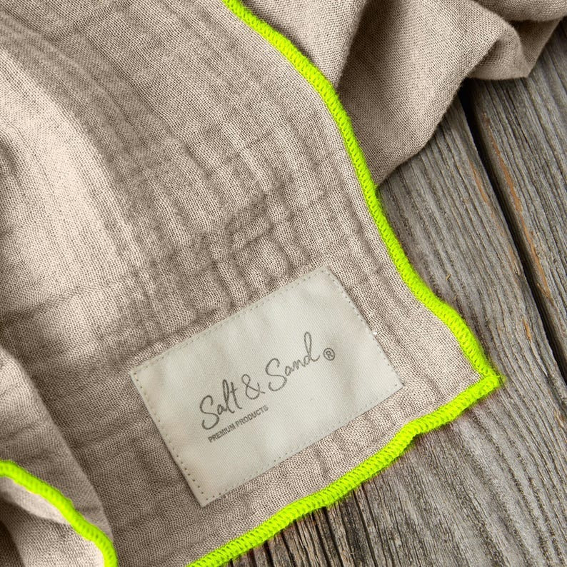 Musselin Schal Damen l Beige mit Neon Gelb