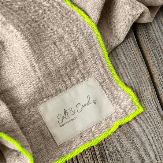 Musselin Schal Damen l Beige mit Neon Gelb