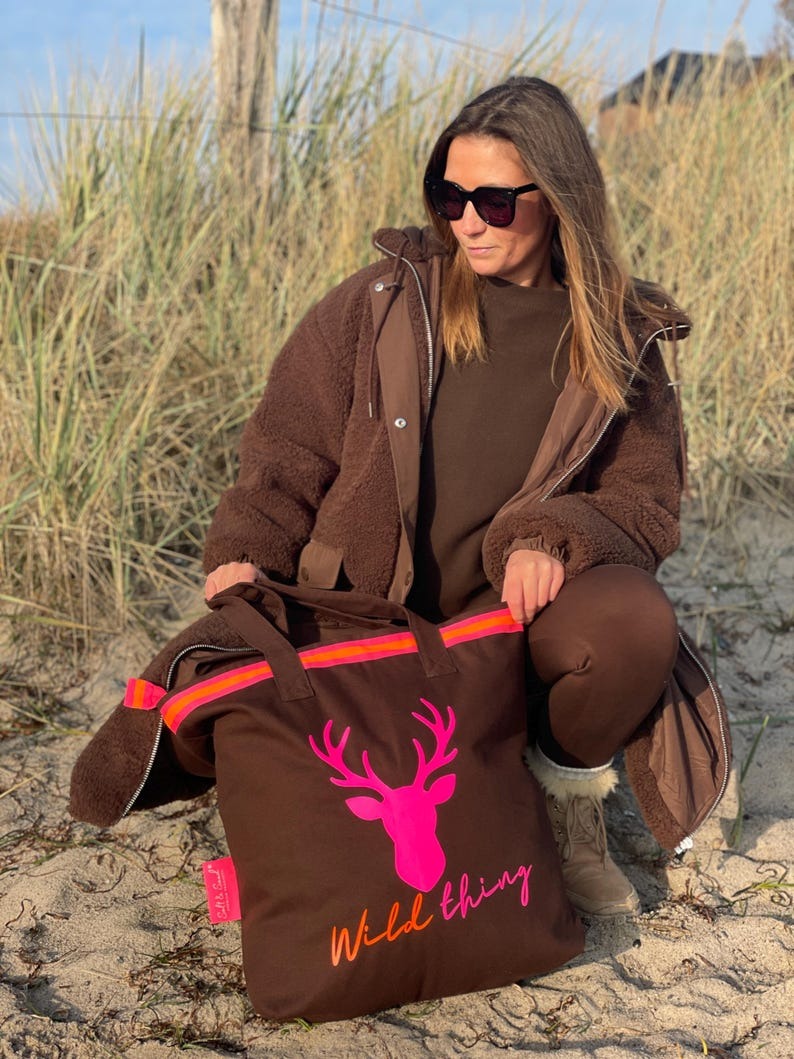 Canvas Shopper Tasche braun Wild Thing Hirsch