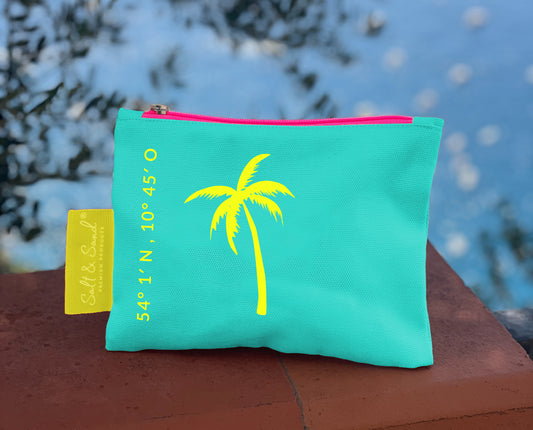 Kosmetiktasche aus Baumwoll Canvas l Türkis Palme