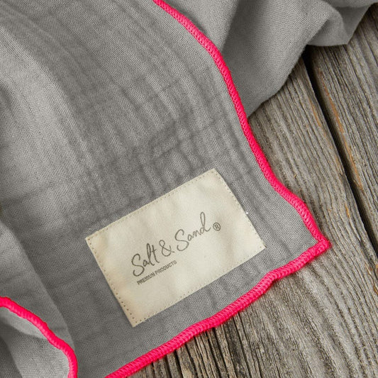 Musselin Tuch Damen l Grau mit Neon Pink