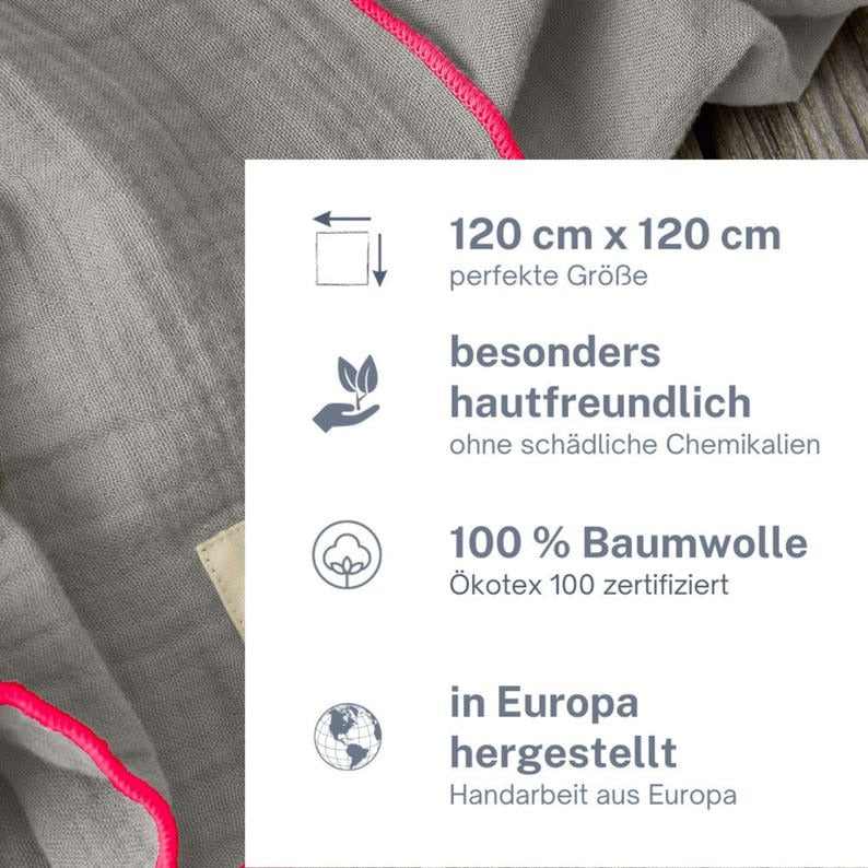 Musselin Tuch Damen l Grau mit Neon Pink