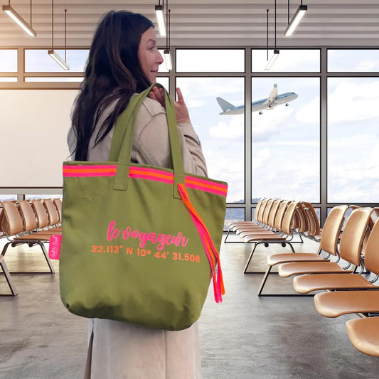 Canvas Shopper Tasche oliv Le Voageur