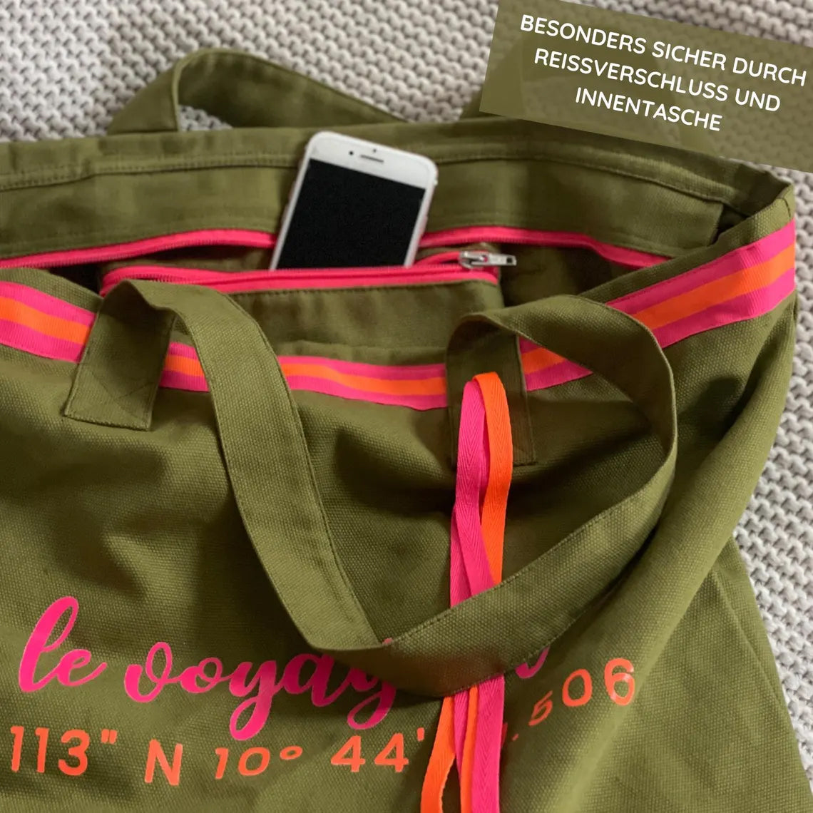 Canvas Shopper Tasche oliv Le Voageur