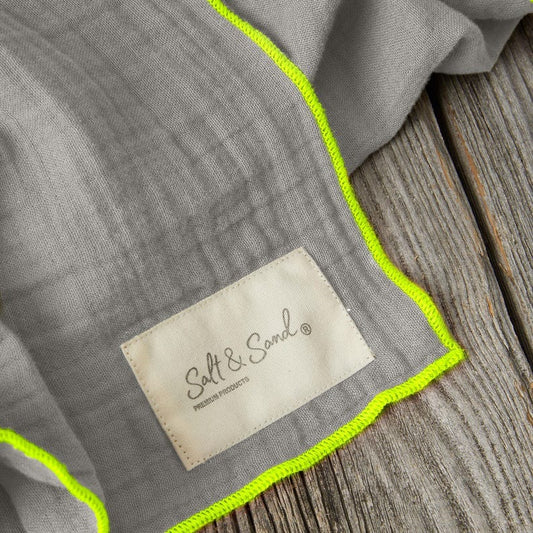 Musselin Tuch Damen l Grau mit Neon Gelb