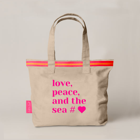 Canvas Shopper Tasche beige Love Peace and the sea