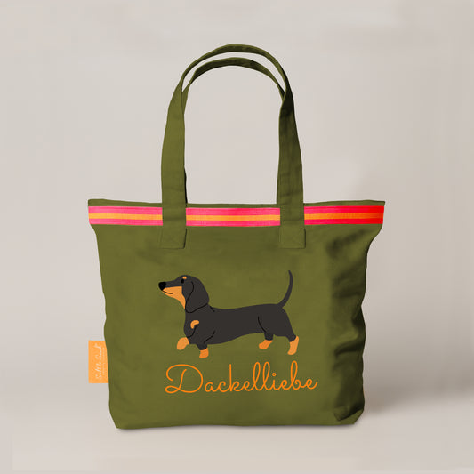 Canvas Shopper Tasche oliv Dackelliebe