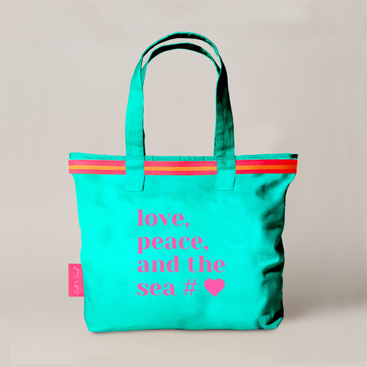 Canvas Shopper Tasche türkis Love Peace and the Sea