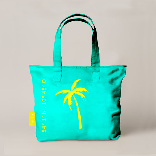 Canvas Shopper Tasche türkis Palme