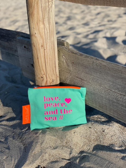 Kosmetiktasche aus Baumwoll Canvas l Türkis Love Peace and the sea